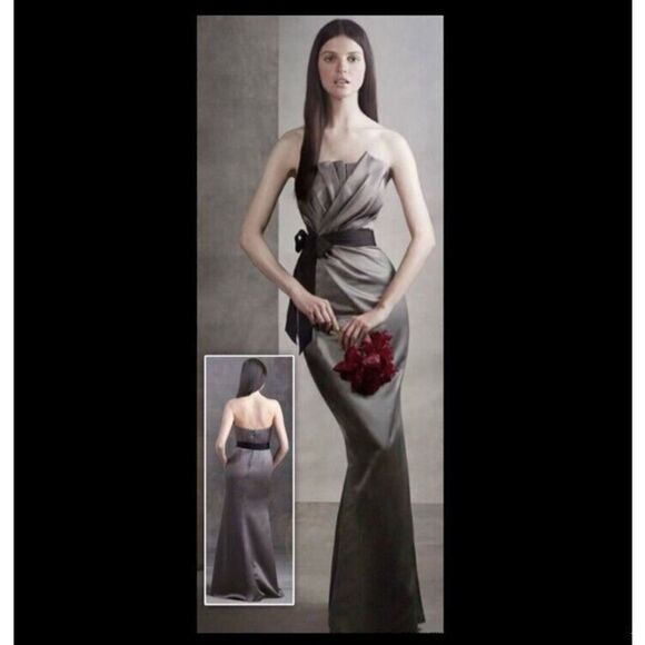 Vera Wang Dress Maxi  Ivory Origami Champagne Strapless Formal Bridesmaid Size 4 - Picture 1 of 12